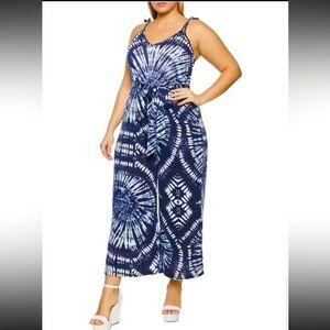 NWT Plus Size Super Soft Blue Tye Die V-Neck Jumpsuit/ Romper - Size 2X
